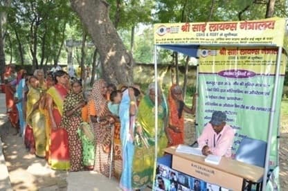 Medical team serving patients at an eye camp